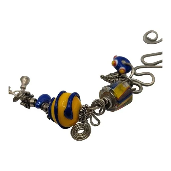 Beautiful Artisian-Made Blue Yellow Red Art Glass Ceramic 8" Bracelet Butterfly - Picture 10 of 13